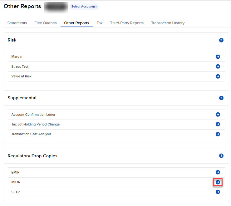 The MiFIR menu in portal 