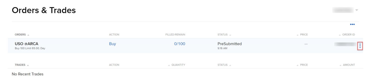 The orders & trade panel in Portal. 