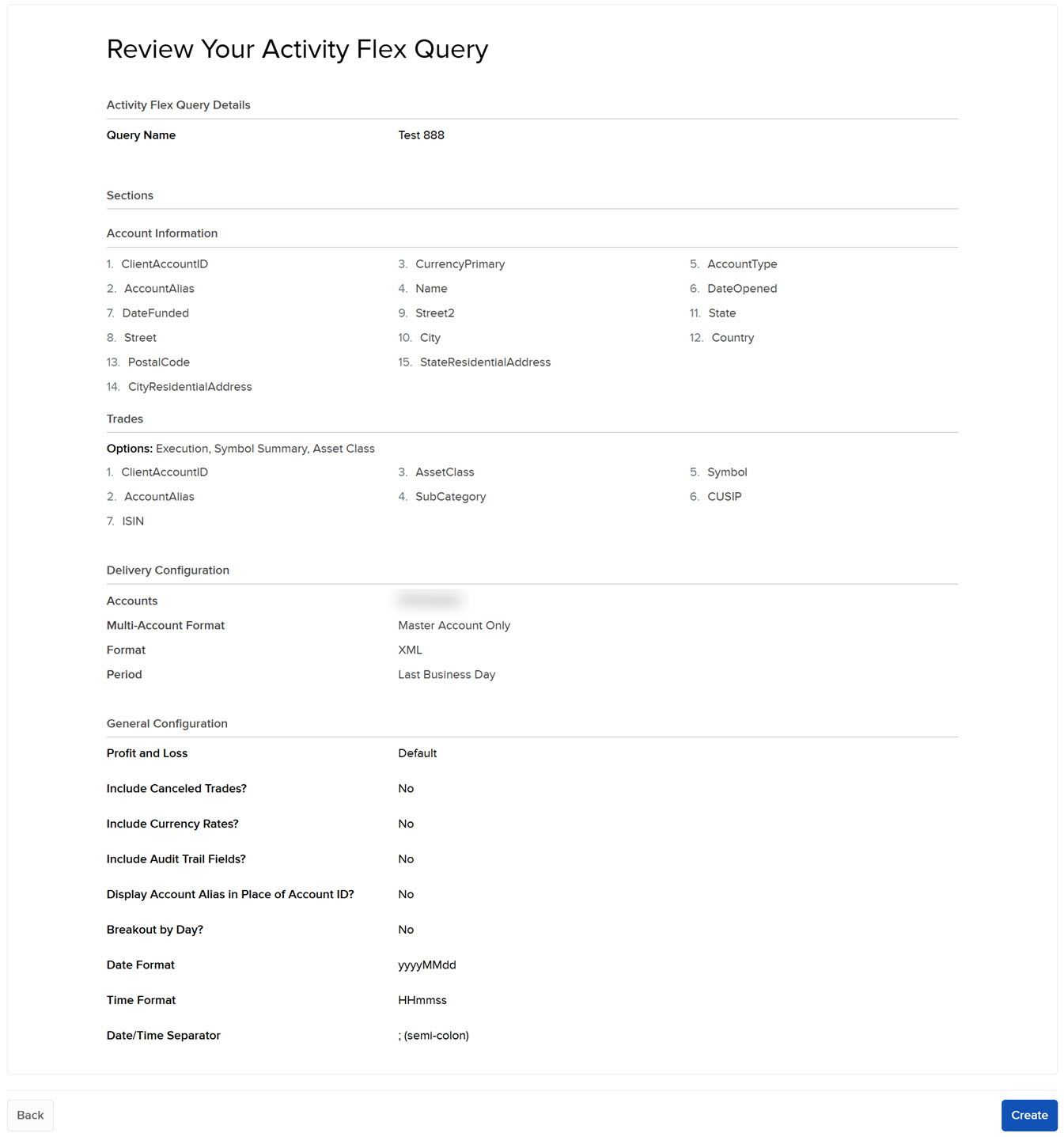 Image of the review your activity flex query panel in portal. 