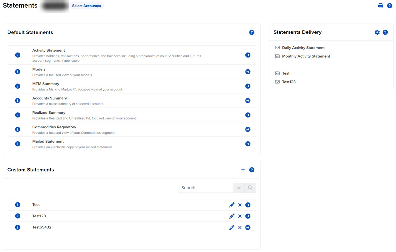 Statements Screen Image of the statements panel in portal.