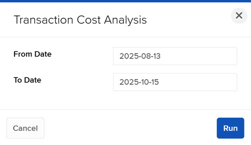 Image of the transaction cost analysis panel in portal. 