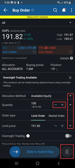 The order parameters on the Android Phone