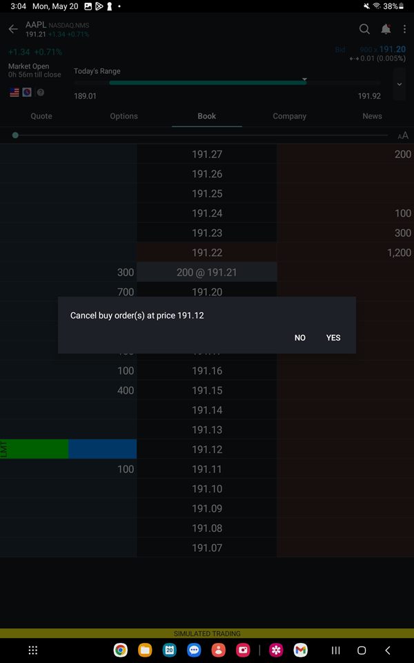 The BookTrader order types on the Android Tablet