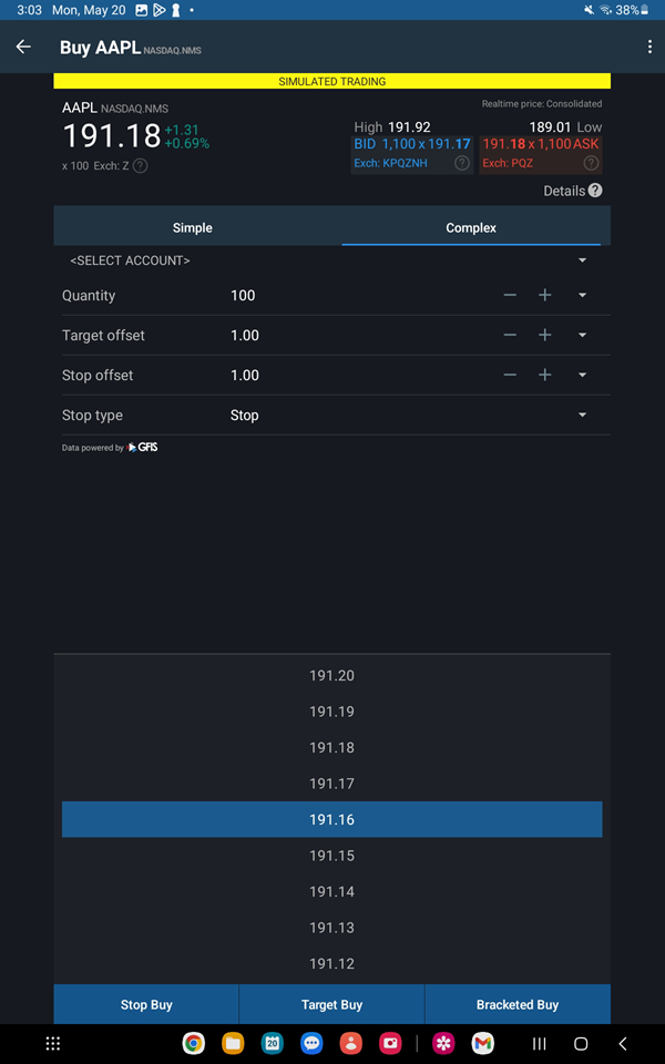 The BookTrader order screen on the Android Tablet