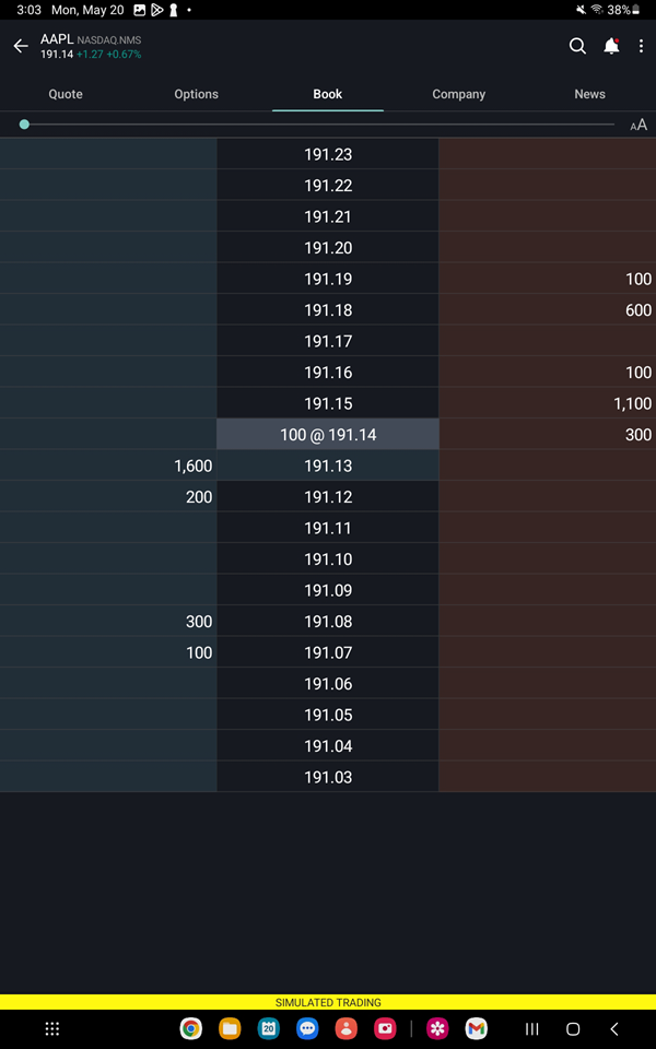 The BookTrader menu on the Android Tablet