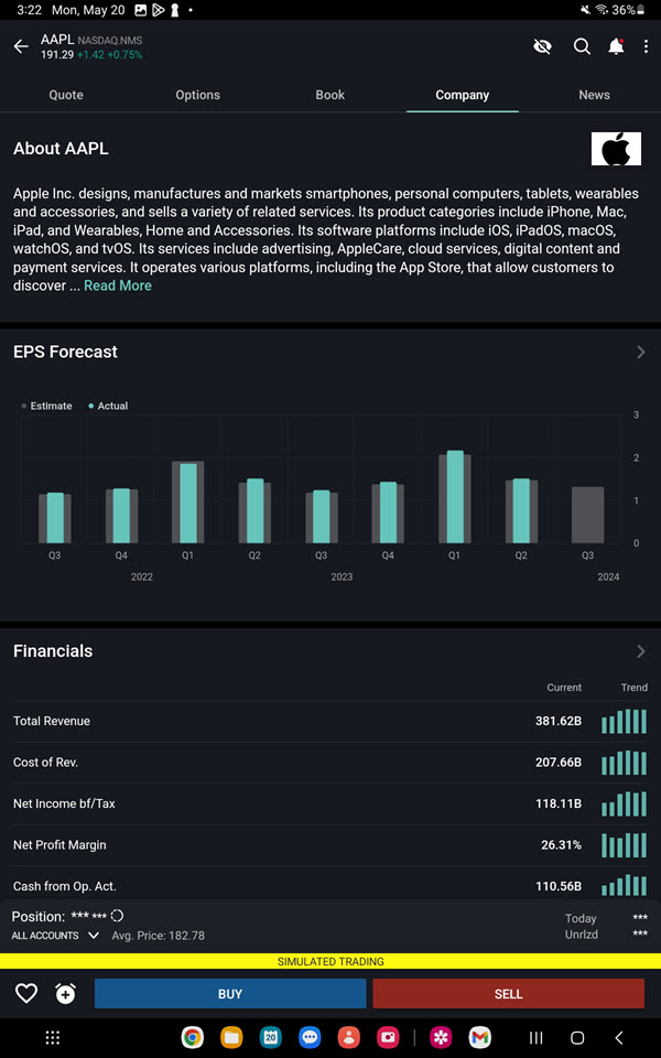 The Company Information and News on the Android Tablet