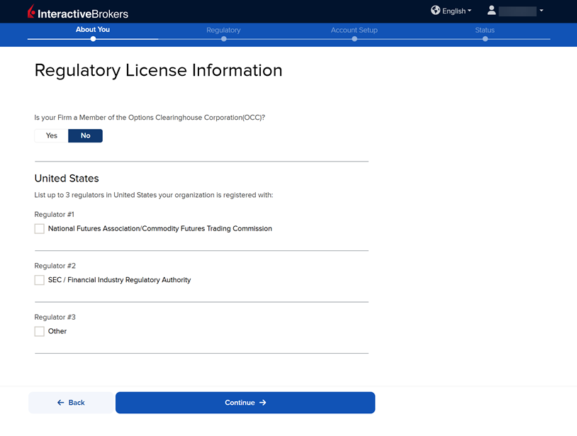 Enter the regulatory license information for an introducing broker