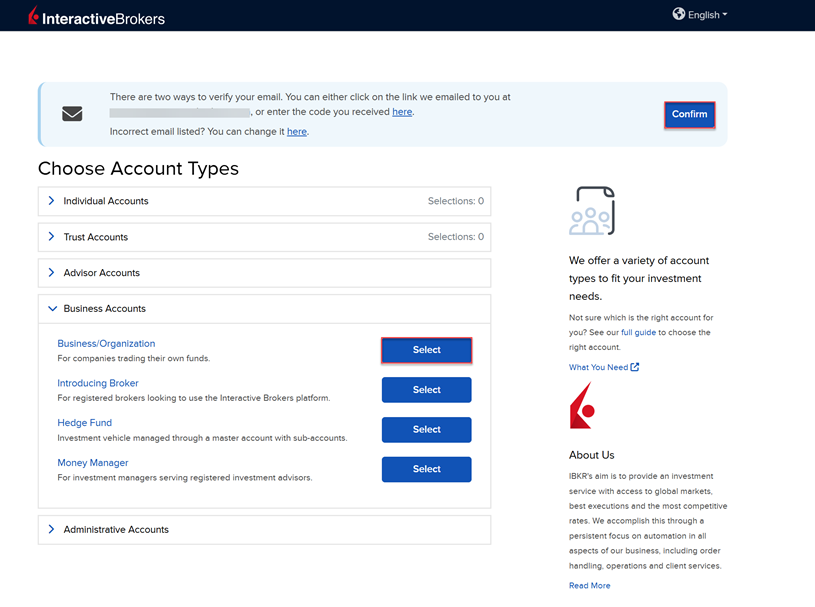 Select account type proprietary trading group. 