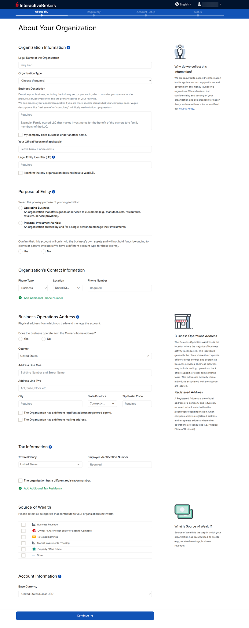 The about your organization panel in the application. 
