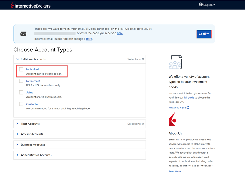Select an account type application.