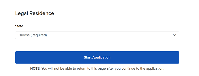 The choose your service plan section on the application. 