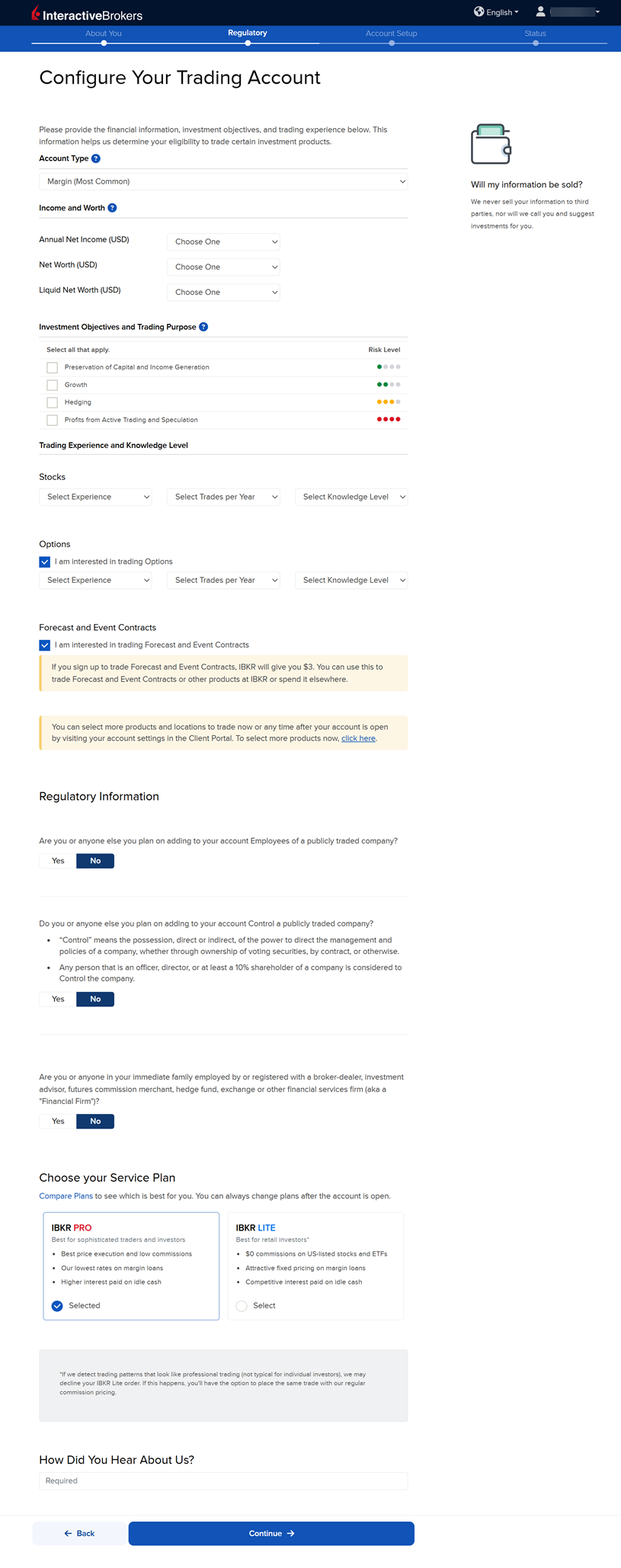 The account configuration page in the application. 