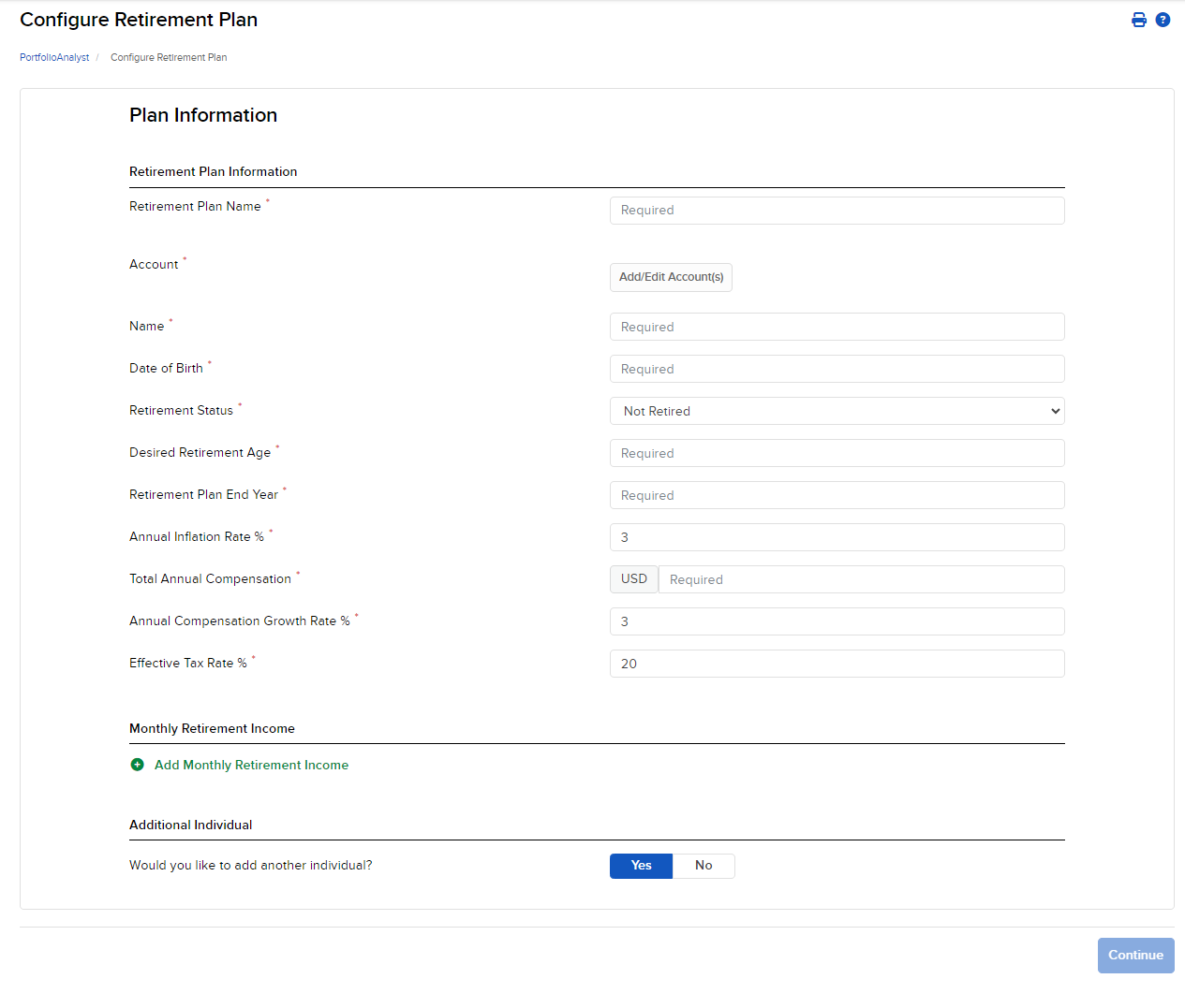 Image of the PortfolioAnalyst retirement plan information for institutions