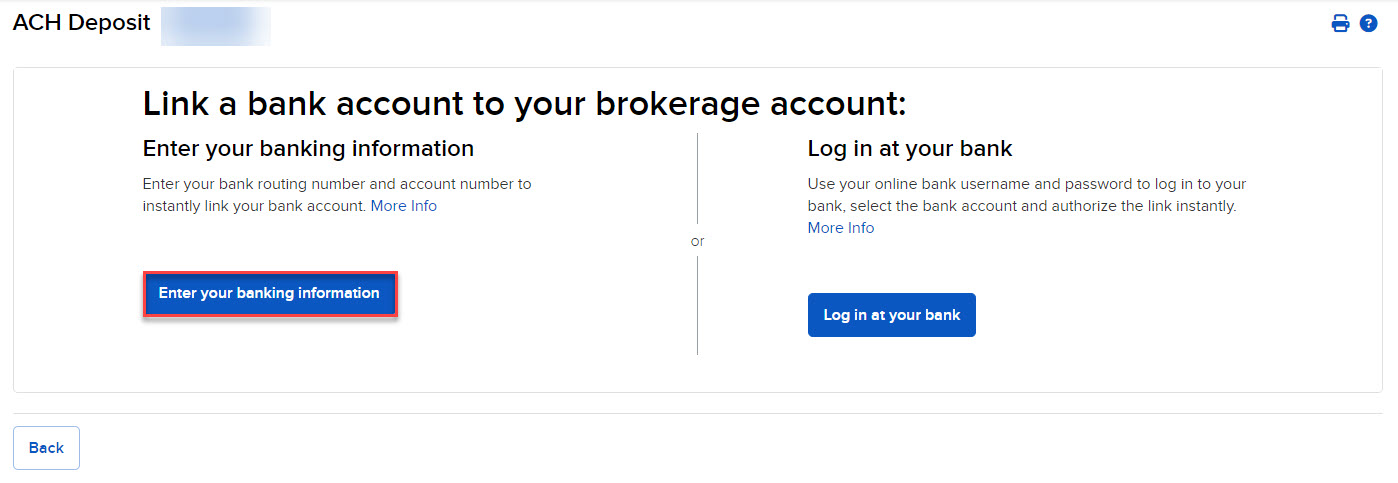 Image of the enter your banking information button in Portal. 