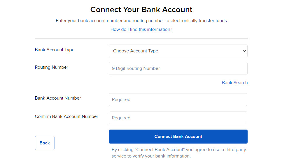 Image of the connect your bank account panel in Portal. 