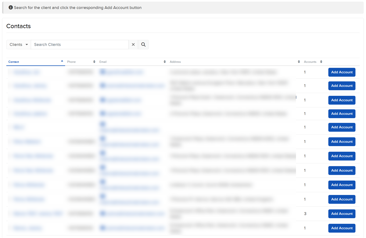 The add an existing contact panel in portal. 