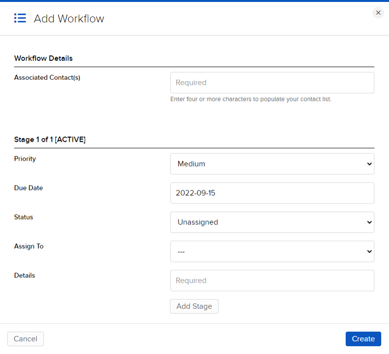 Image of the add workflow panel in portal. 