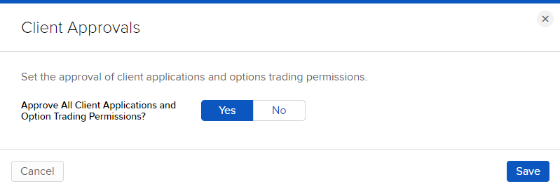 The client approvals panel in broker portal. 