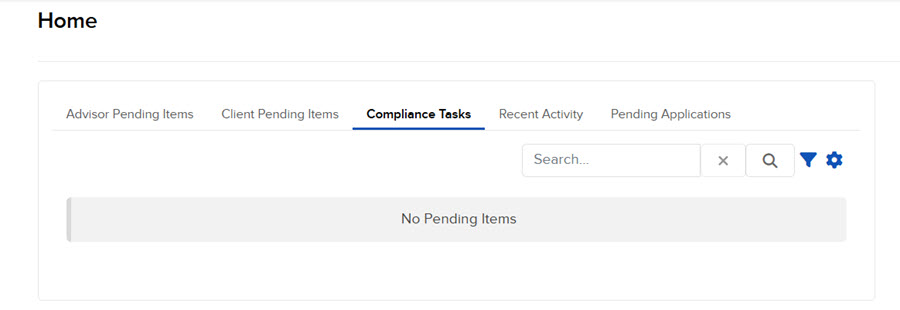 The compliance tasks panel in portal. 