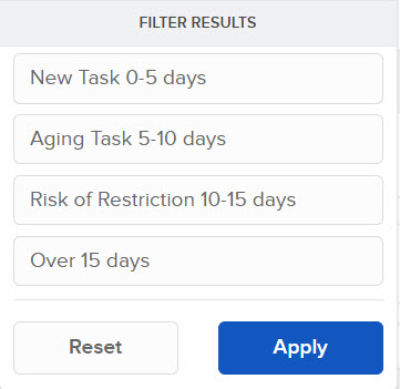 The compliance task filgers in portal. 