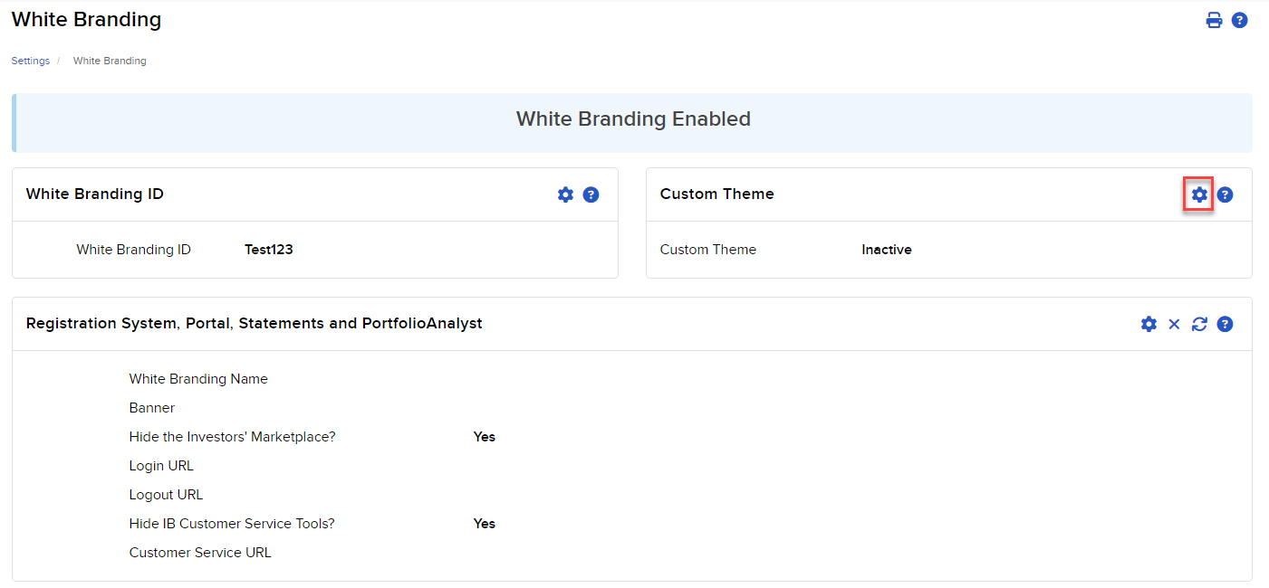 Image of the configure white branding panel in Portal. 