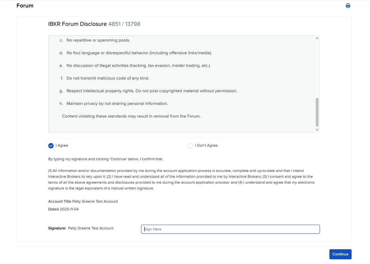 Sign IBKR Forum Disclosure in Portal
