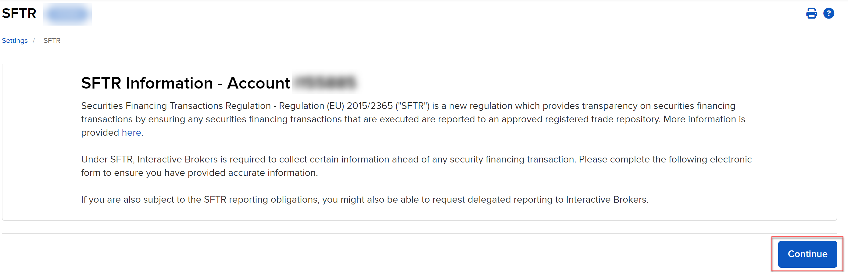 The SFTR information panel in broker portal. 