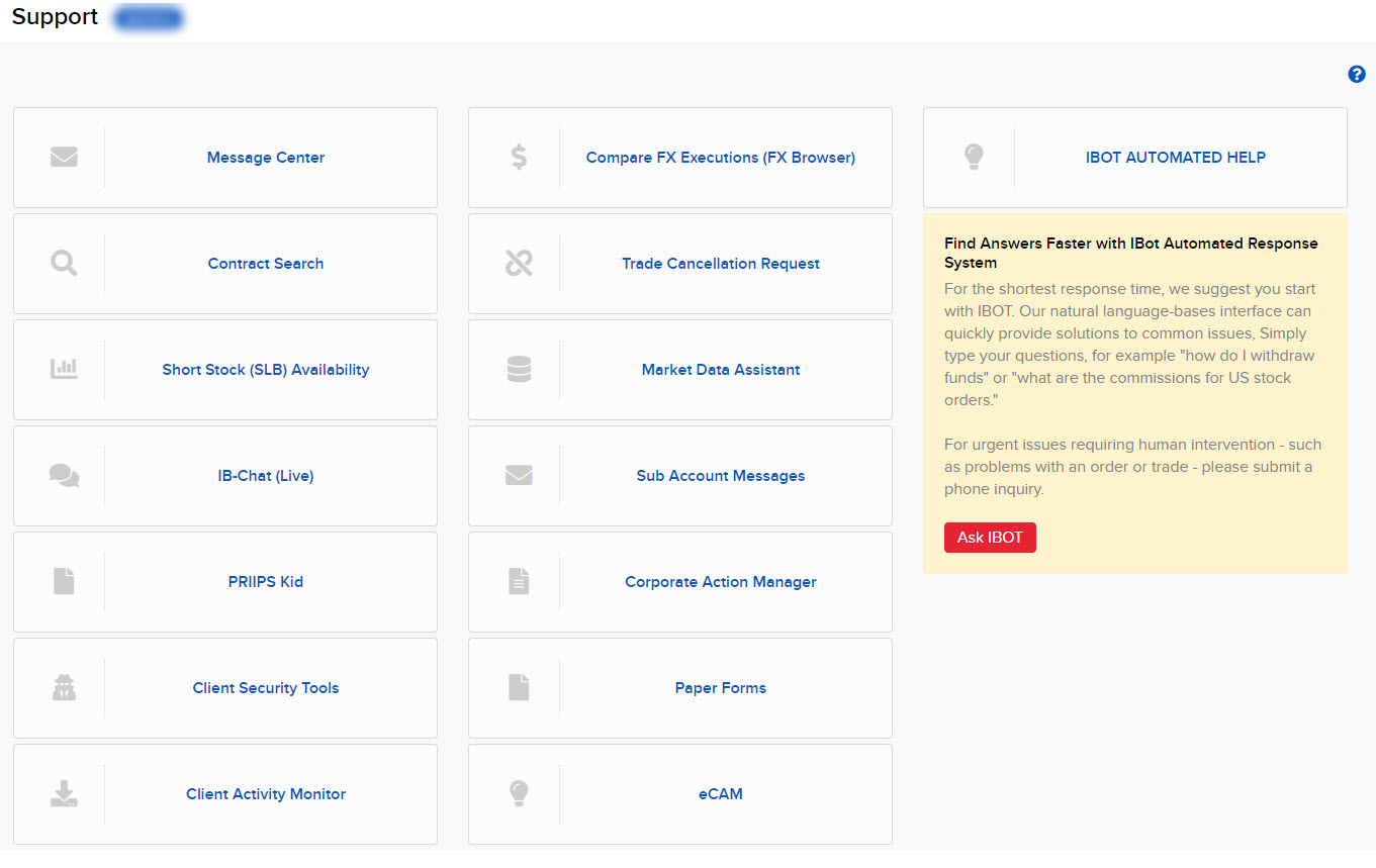 The support center menu in broker portal. 