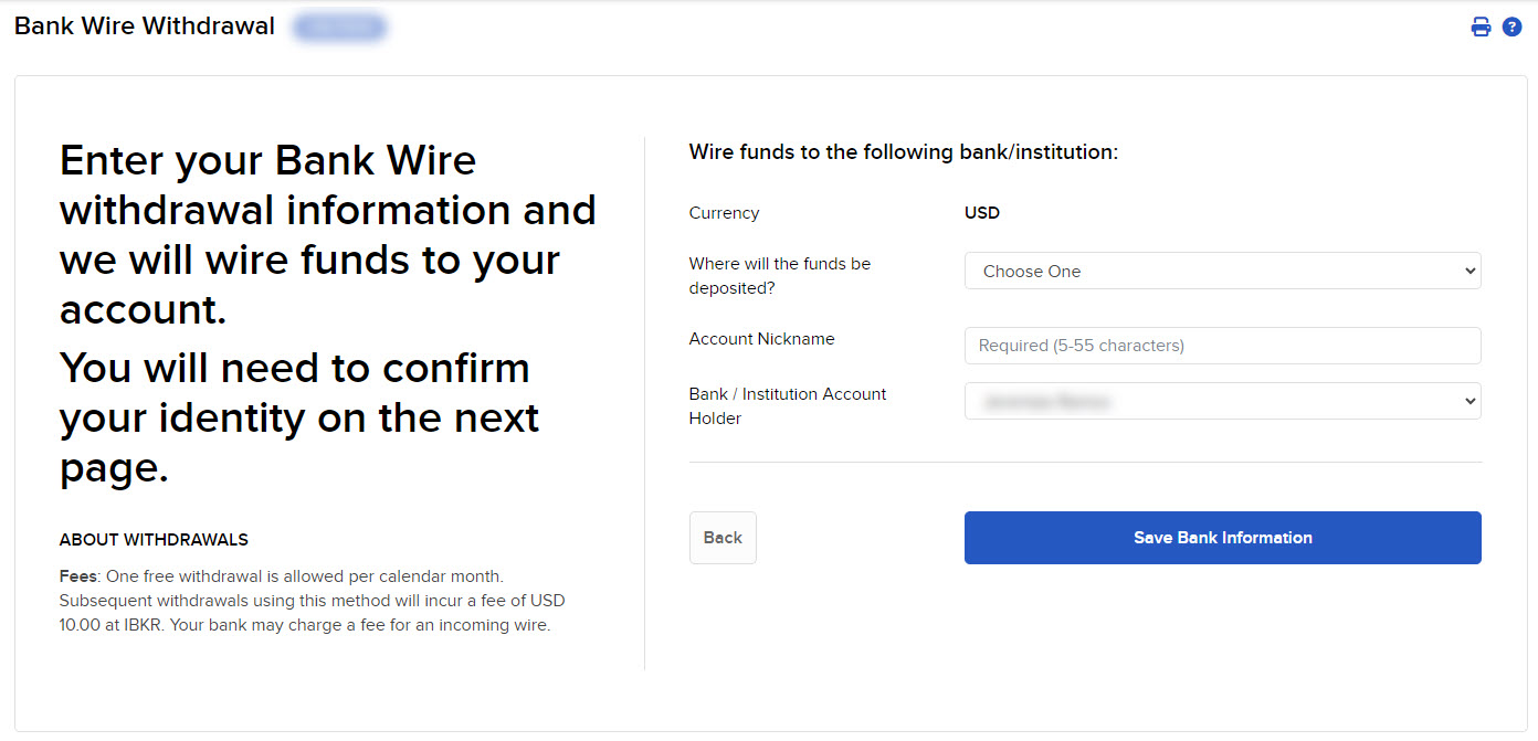 Image of the bank wire withdrawal panel in Portal. 