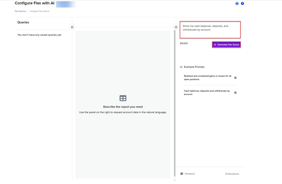 Enter Prompt for AI Flex Queries in Portal