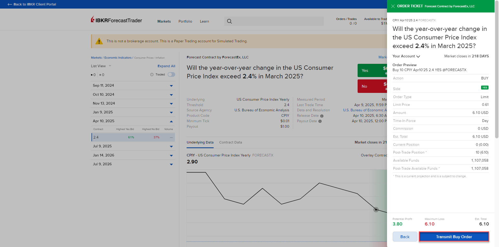 Place a Trade in IBKR ForecastTrader