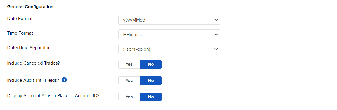 The flex query general configuration panel. 