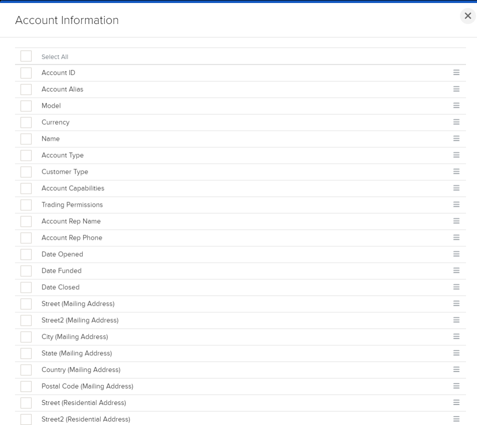 The activity flex query account information panel.
