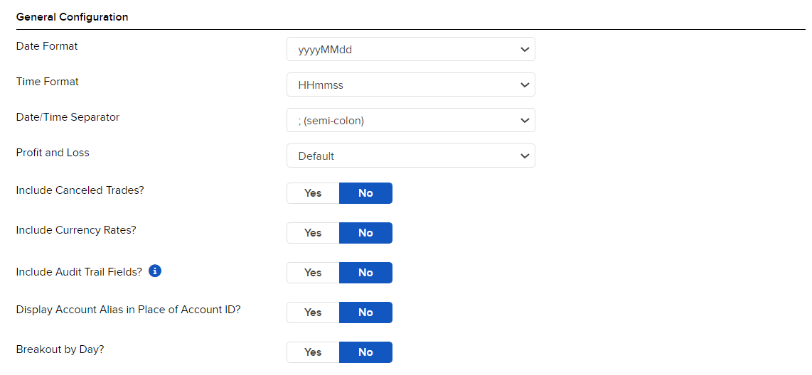 The activity flex query general configuration panel 