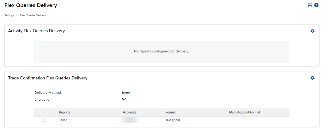 The flex queries delivery panel. 