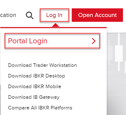 The login options on the IBKR website. 