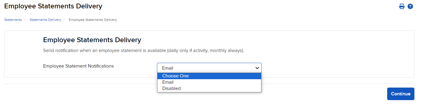 The employee statement notification panel