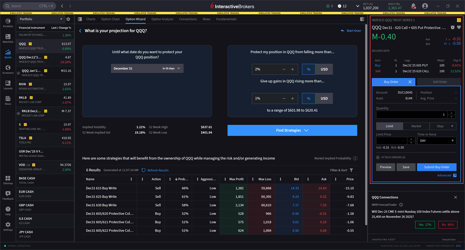 Protective Collar Order Ticket in IBKR Desktop