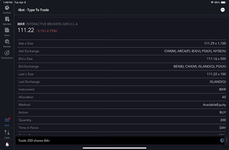 The trade with IBot search result for the iPad