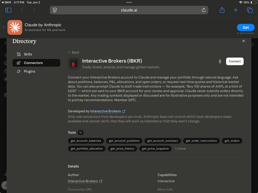 Select IBKR for AI Instructions for iPad in Mobile