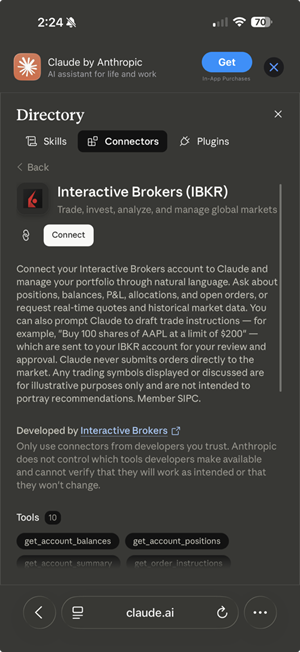 Select IBKR for AI Instructions in Mobile