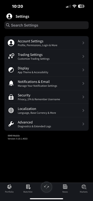 The settings menu for the iPhone. 