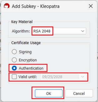 RSA 2048 option RSA 2048 option pop up