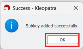 PGP subkey added successfully The PGP subkey added successfully window.