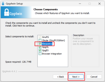 Kleopatra Component Select Kleoopatra component