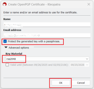 PGP Enter Name & Email Address The pgp enter name & email address panel.