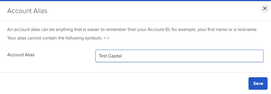 The account alias panel in org. portal. 