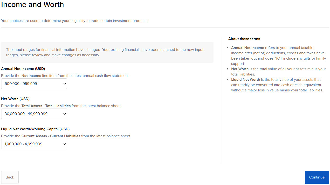 The income and worth panel in org. portal. 