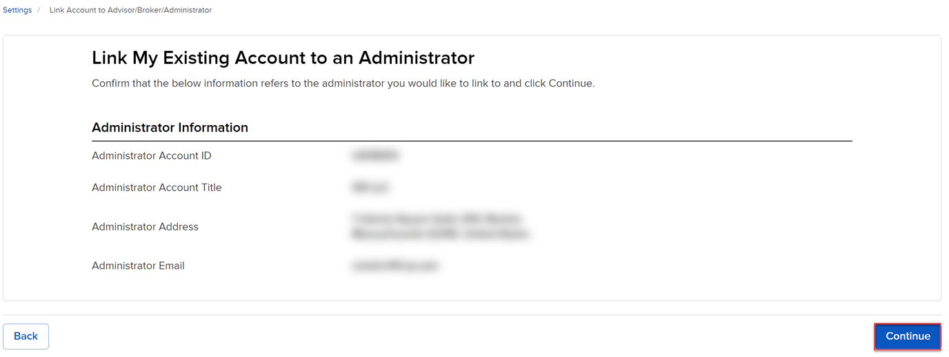 Reviewing the administrator information in org. portal. 