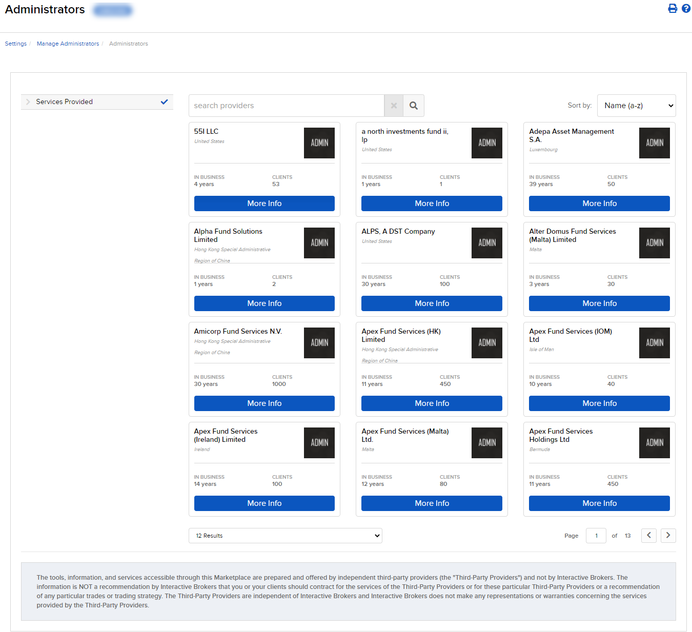 The administrator marketplace panel in org. portal. 